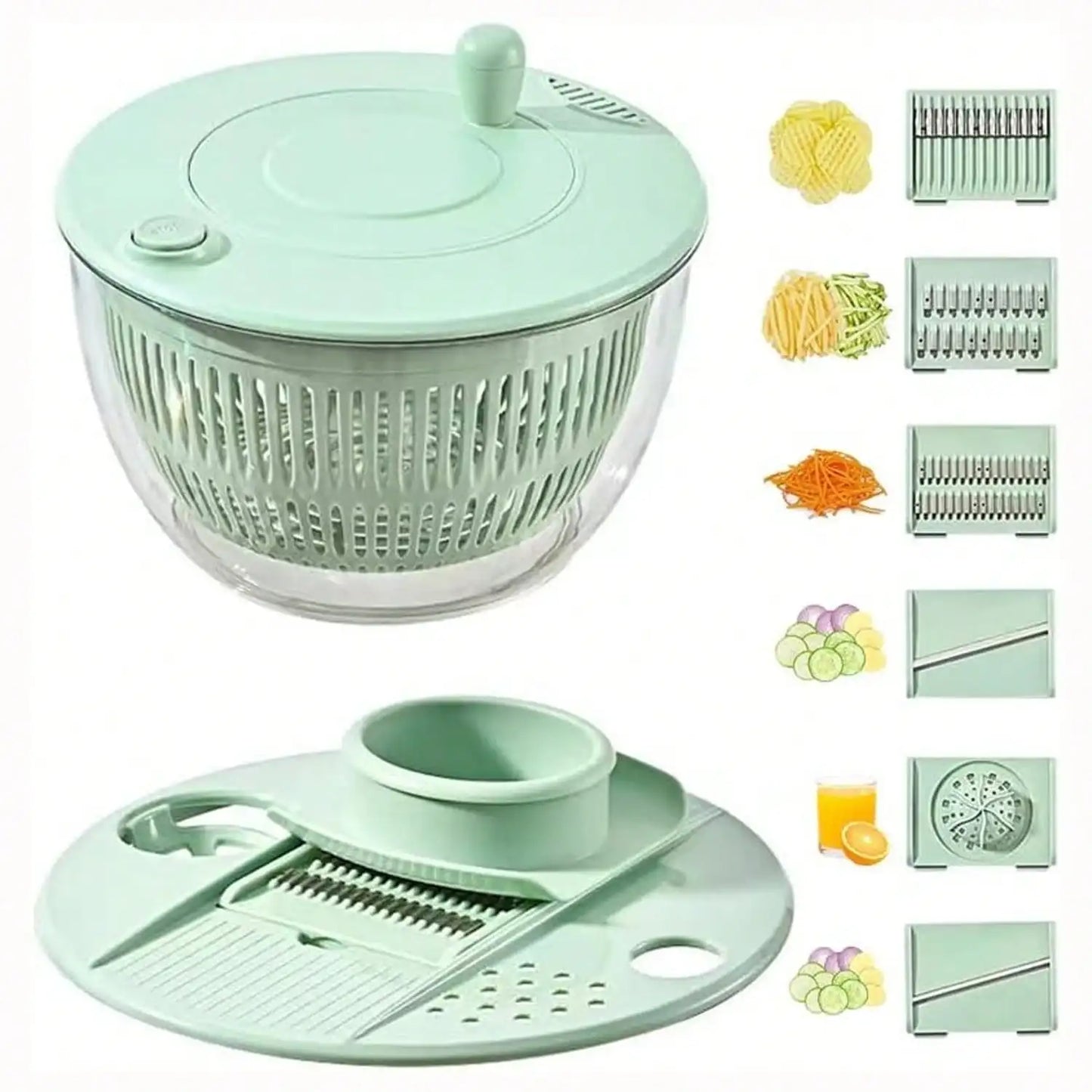 Salad Spinner with Lid Fresh Green 2-in-1 Wash Dehydrate and Dry Vegetables Fruits Salads Built-in Drain Function