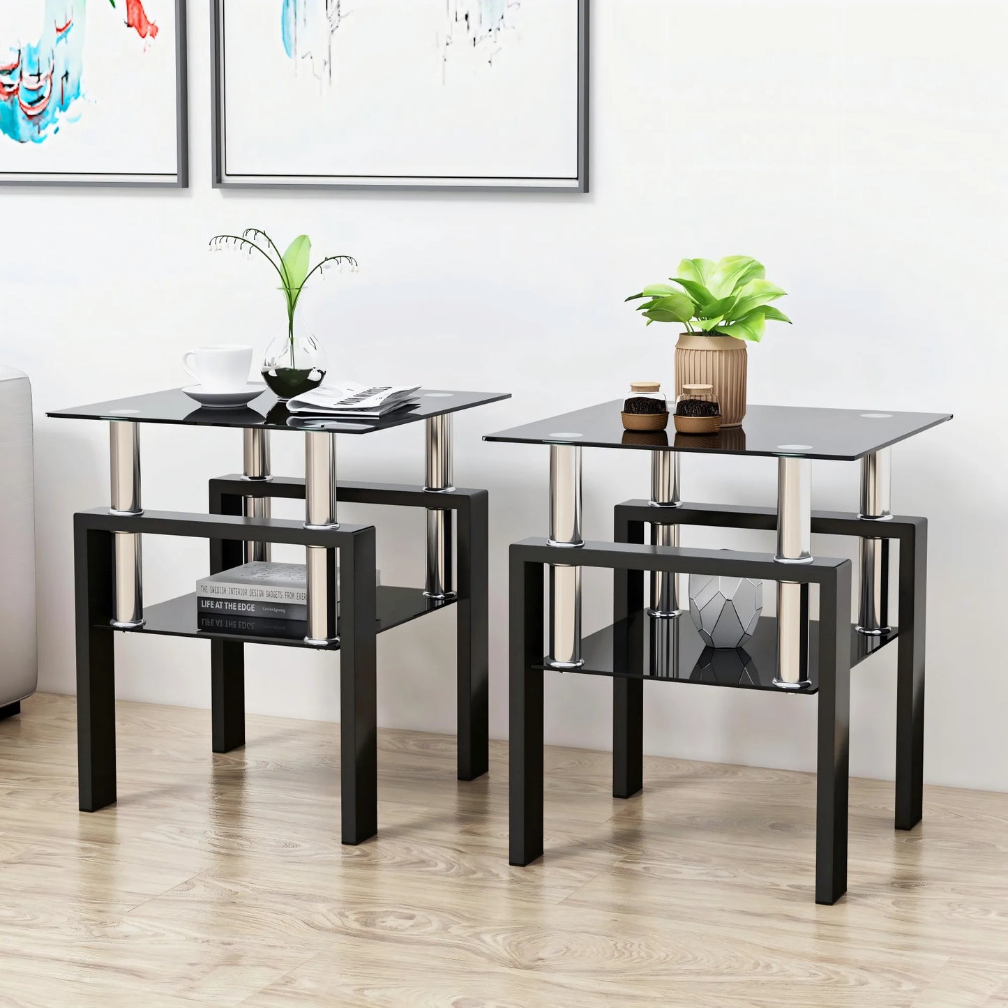 Folded Modern Tempered Glass Coffee Table Two Piece Set