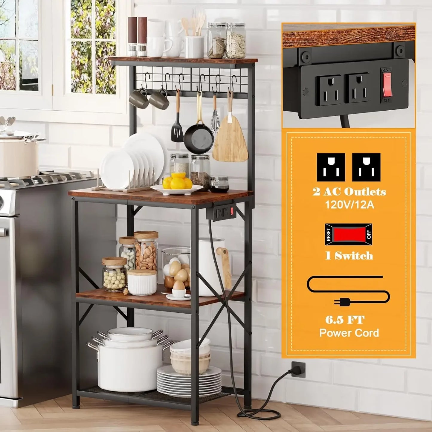 XMSJH Kitchen Bakers Rack With Power Outlet Microwave Stand