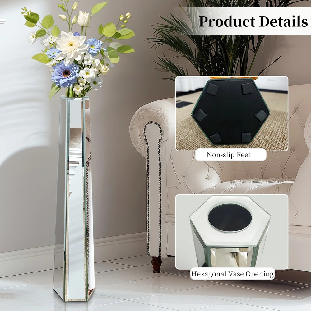 Function Mirrored Glass Floor Vase Modern Home Decor