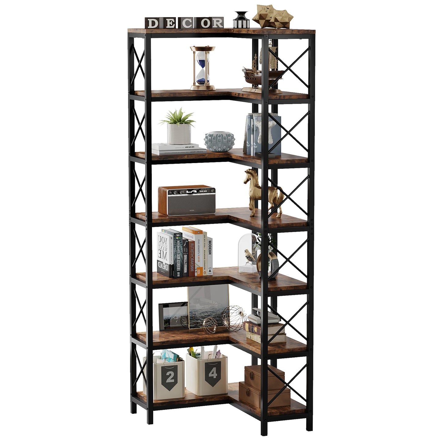 Tribesigns 7-Shelf Corner Bookshelf Modern Tall Bookcase