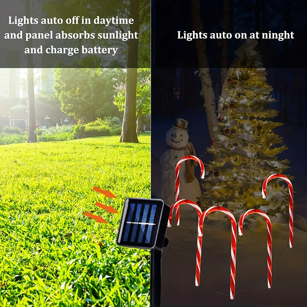 12PCS Solar-Powered Candy Cane Light Christmas Lighted Holiday Displays LED Street Lamps Waterproof Outdoor Garden Landscape