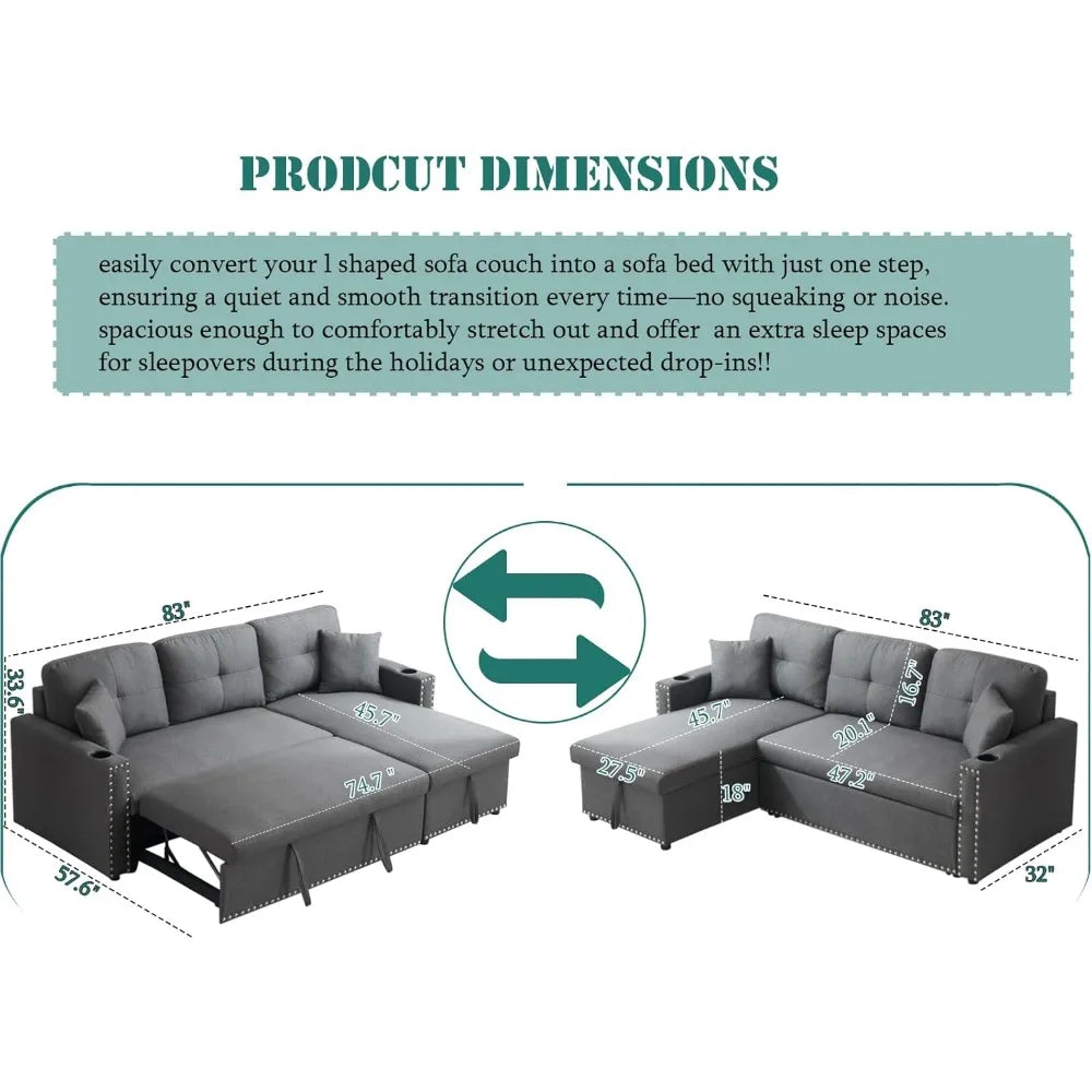 ANGDUO Convertible Sleeper Sofa With Pull Out Bed Storage