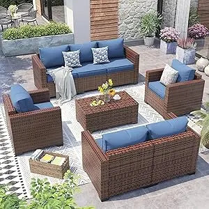 Outdoor Patio Furniture Set 5 Piece Patio Conversation Set with Storage Table Wide Armrest Sectional Sofa Waterproof Cover