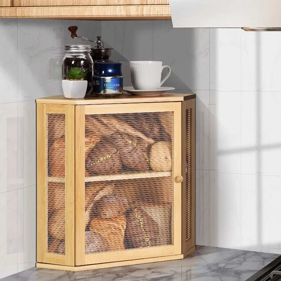 Hign-concerned Bamboo Bread Box 2 Tier Adjustable Height