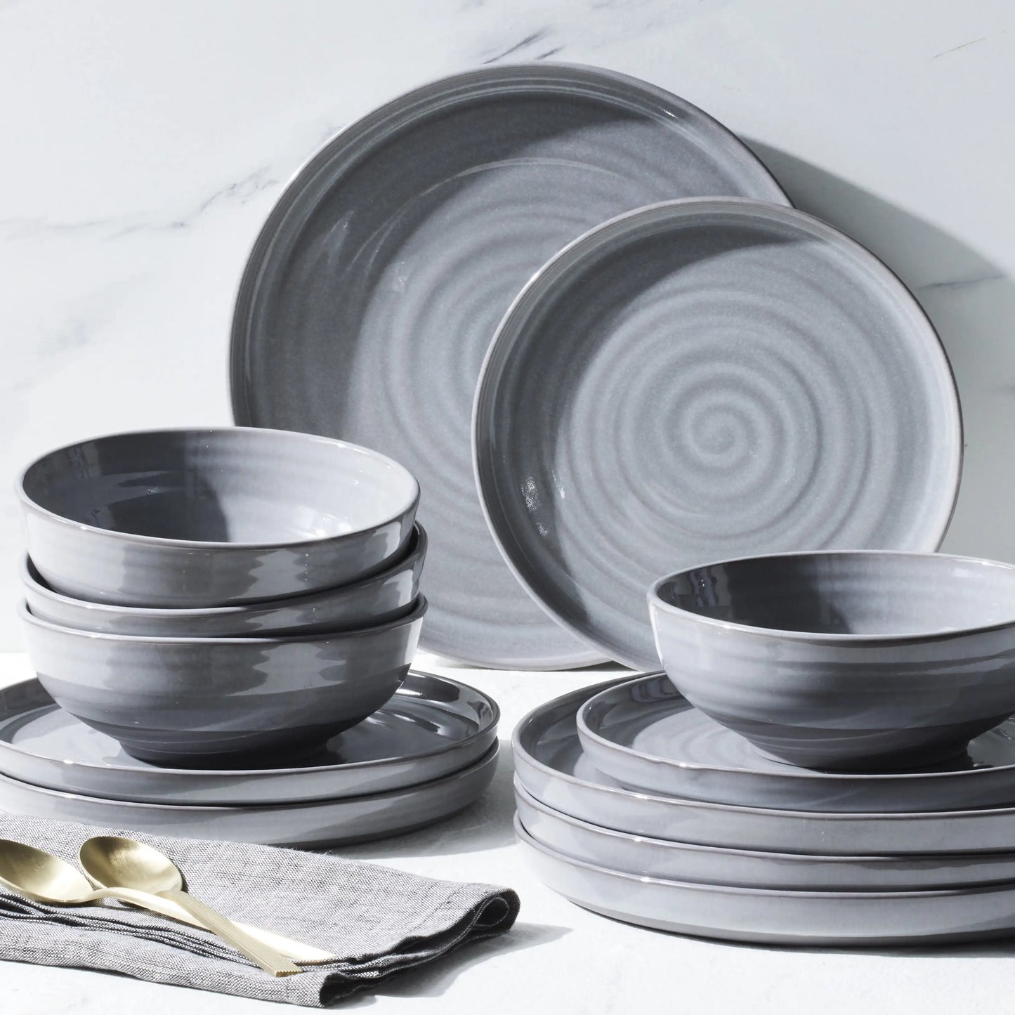 Grey Stoneware 12-Piece Dinnerware Set