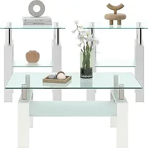 Glass Coffee Table 3-Piece Set With Metal Frames End Tables