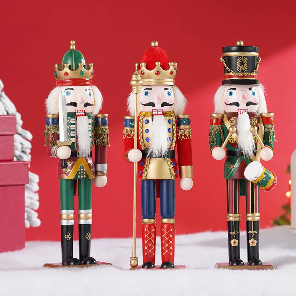 Three Piece Wooden Nutcracker Set King Drummer Soldier Christmas Decorations