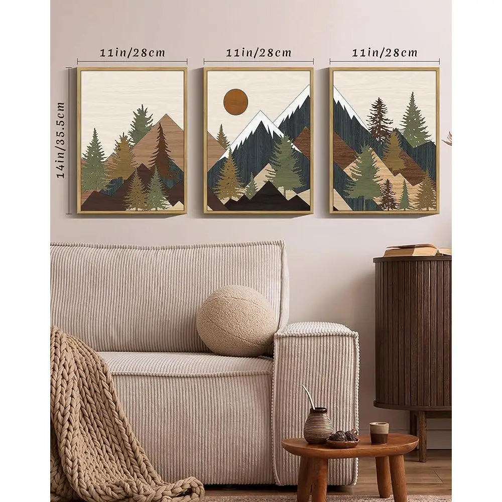 Farmhouse Mountain Wall Art Set Nature Landscape Canvas Decor