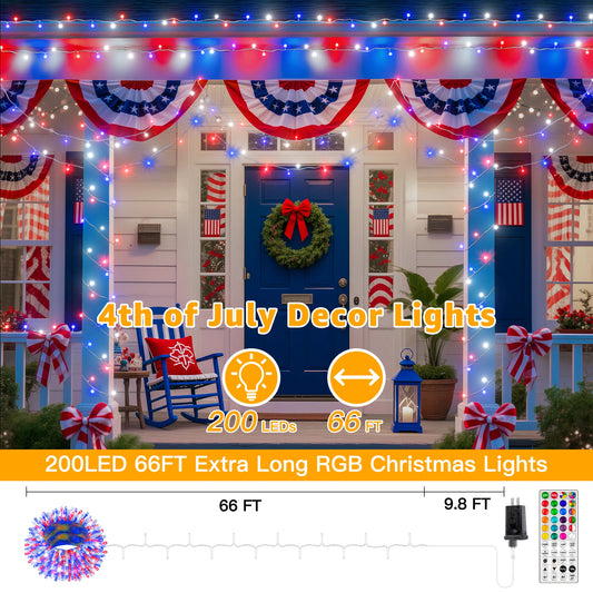 Ollny Independence Day Lights 200 LEDs Outdoor Decor