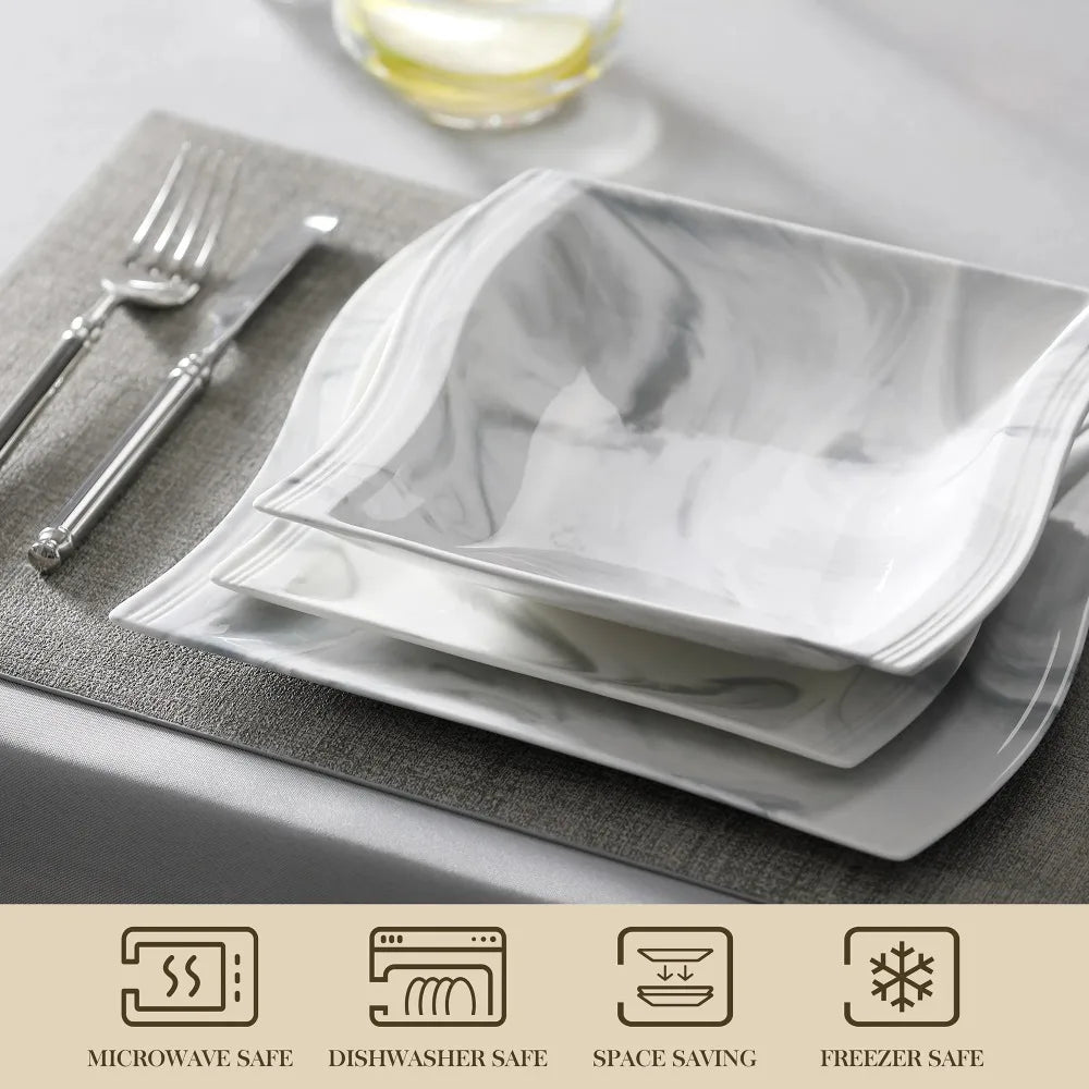 Malacasa Flora Marble Porcelain Dinnerware Set 30 Piece
