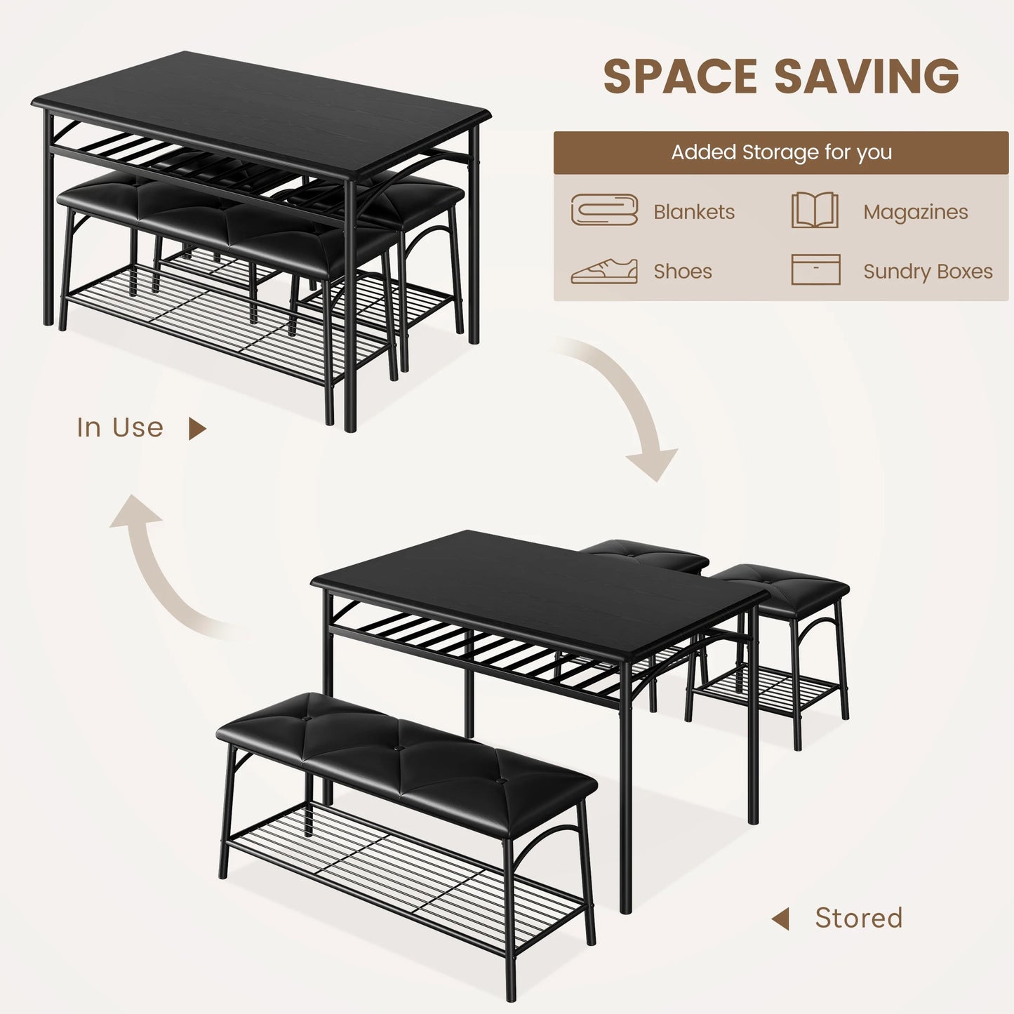 HobbyLane Dining Table Set For 4 With Upholstered Bench
