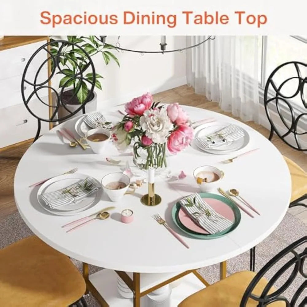 Round Dining Table With Metal Frame And Storage For Four