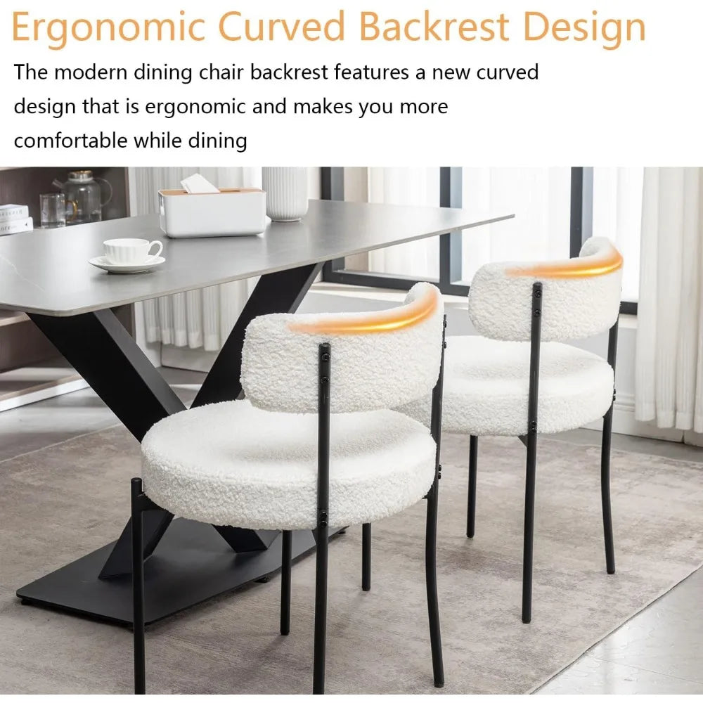 Boucle Upholstered Dining Chairs Set of 4 With Metal Legs