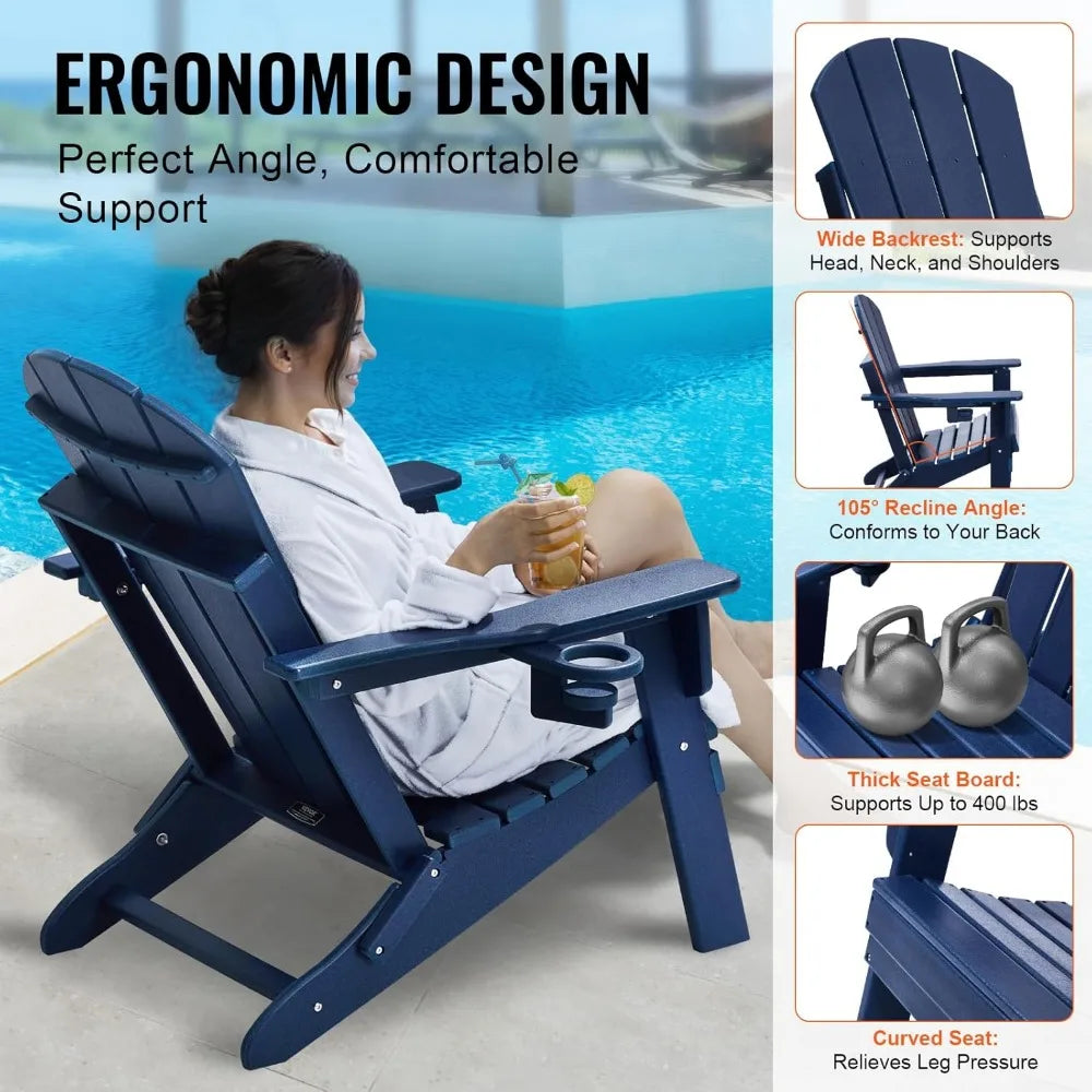 Folding Adirondack Chairs Set of 2 with Cup Holder All Weather Portable Plastic Fire Pit Chair Outdoor Adirondack Patio Chair