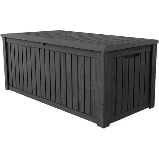 150 Gallon Lockable Resin Deck Box Waterproof and UV Resistant Outdoor Storage Box for Cushion Storage Black