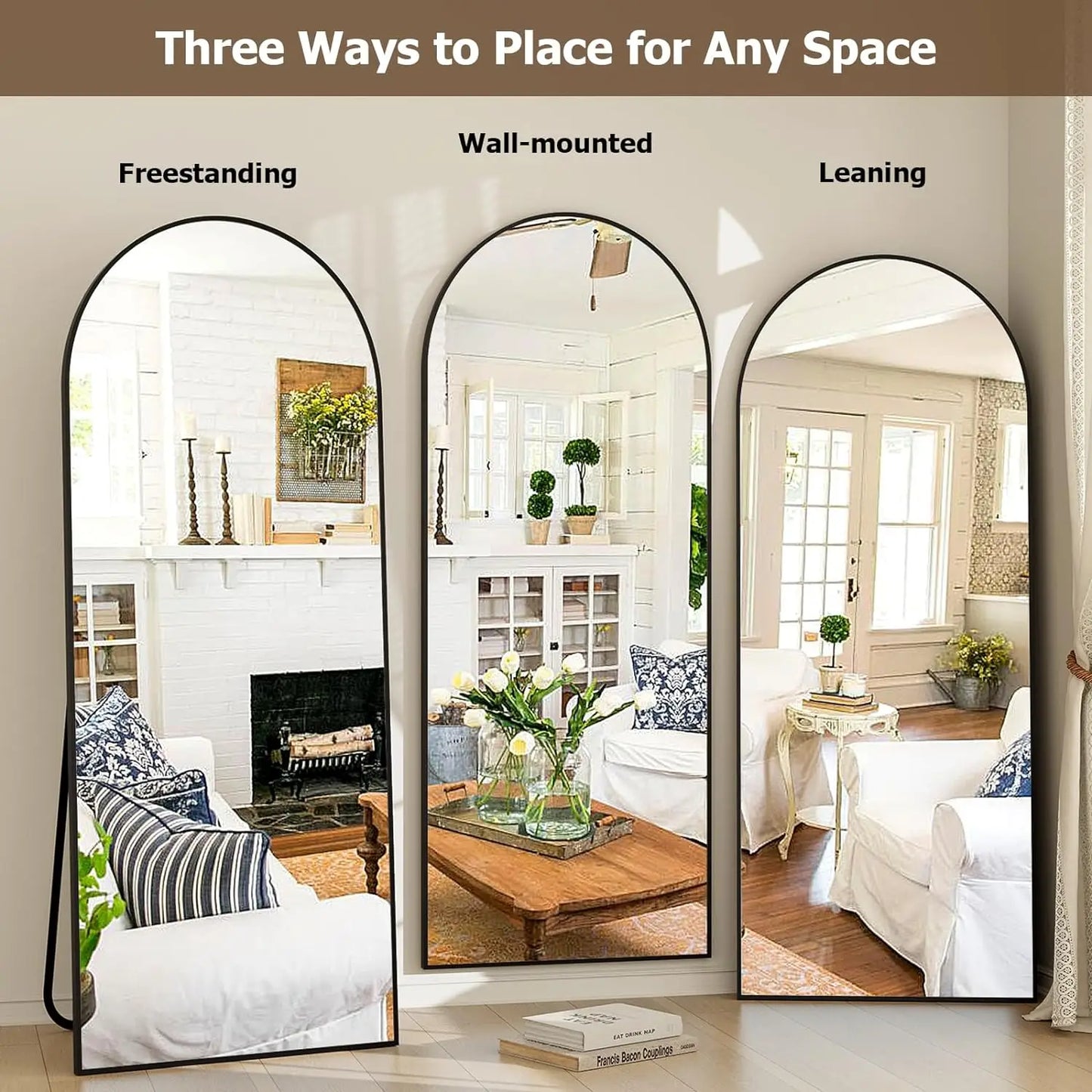 21x64 Inch Arched Full Length Mirror Aluminum Alloy Frame High Definition Full Body Mirror for Bedroom or Living Room