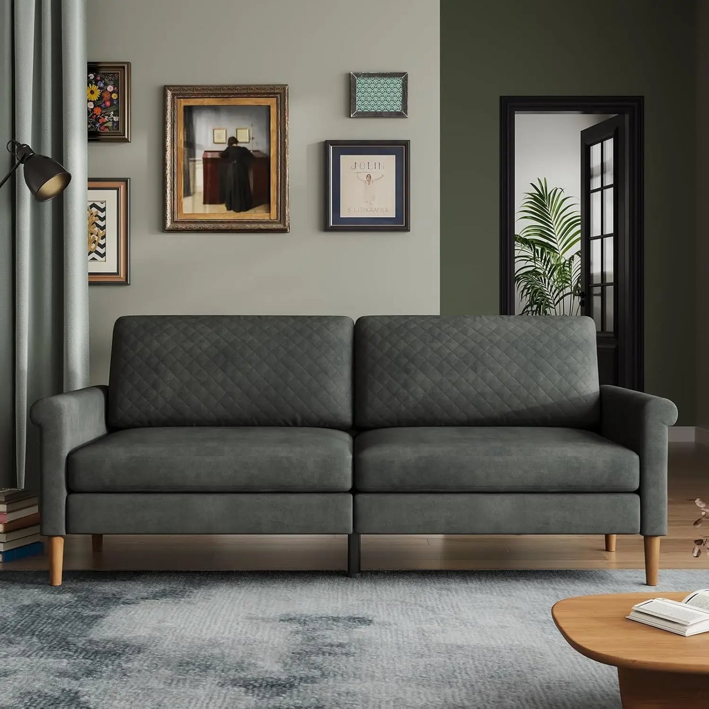 65" Beige Loveseat Sofa, Comfy Small Couch for Living Room