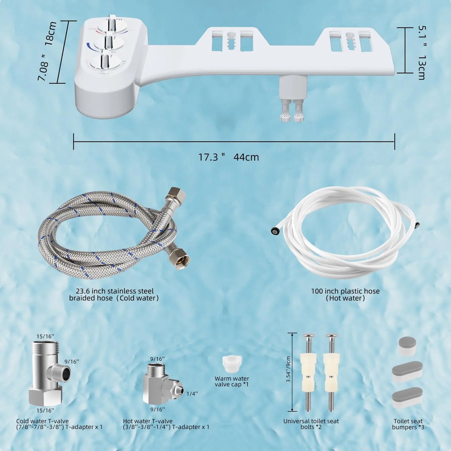 Hibbent Toilet Seat Bidet Dual Nozzle Hot Cold Water