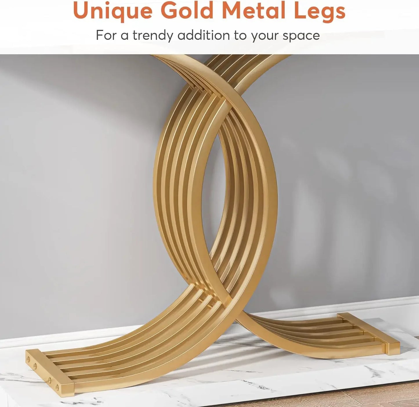 Tribesigns Gold Entryway Table Modern 39 Inch Console Faux Marble Narrow Wood Sofa with Geometric Metal Legs