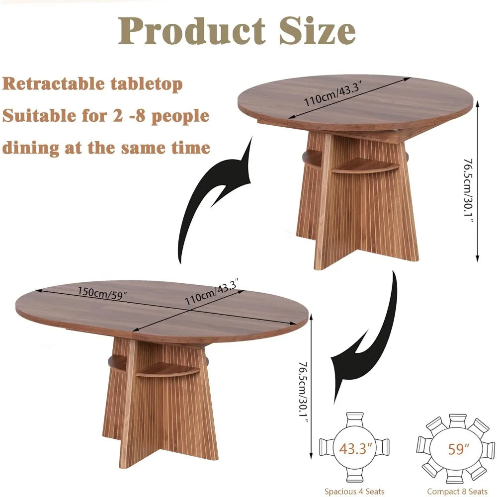 Round Expandable Oval Dining Table With Fluted Base