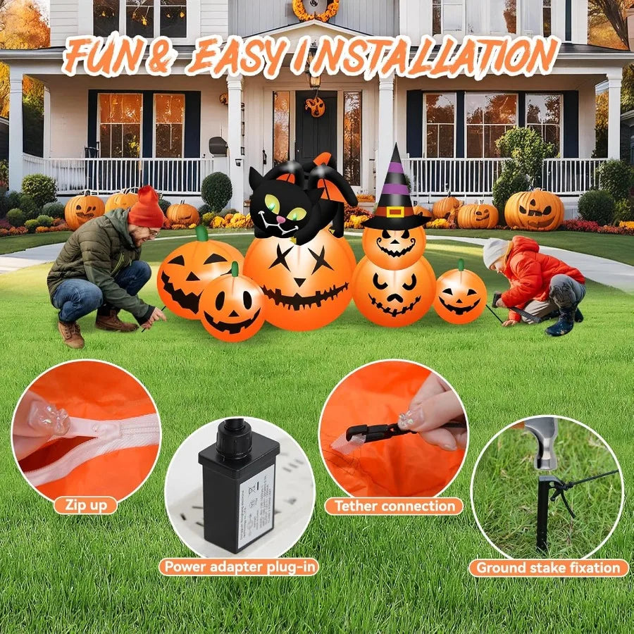 Hign-concerned Halloween Inflatable Pumpkin Cat Witch Hat