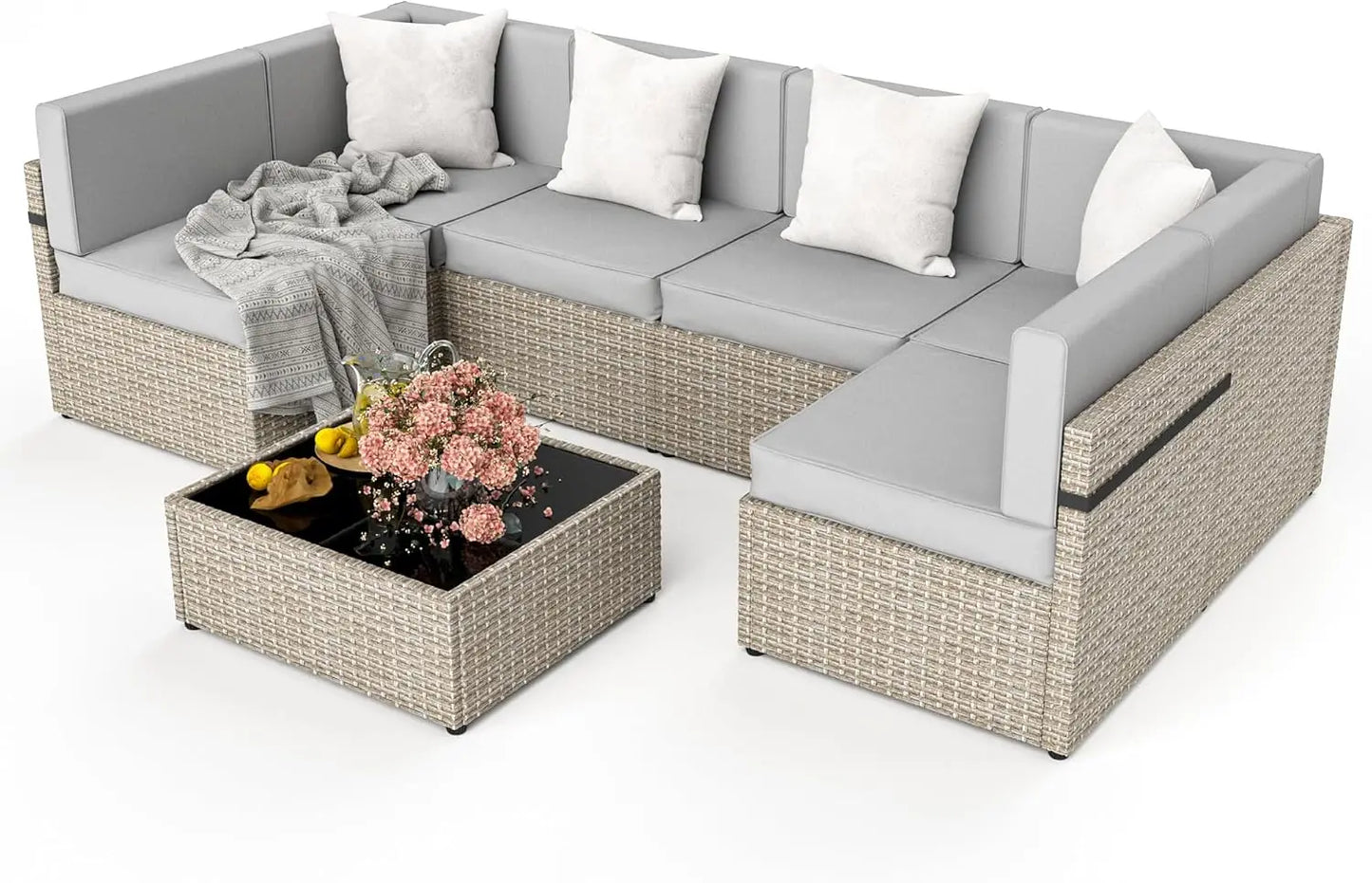 Angduo 7 Piece Modular Outdoor Sectional Set for Patio