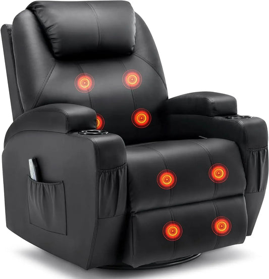 Rocking Chair with Massage and Heat 360 Degree Swivel Recliner for Adults Manual Recliner with Remote Control and Cup Holder for Living Room Bedroom Nursery