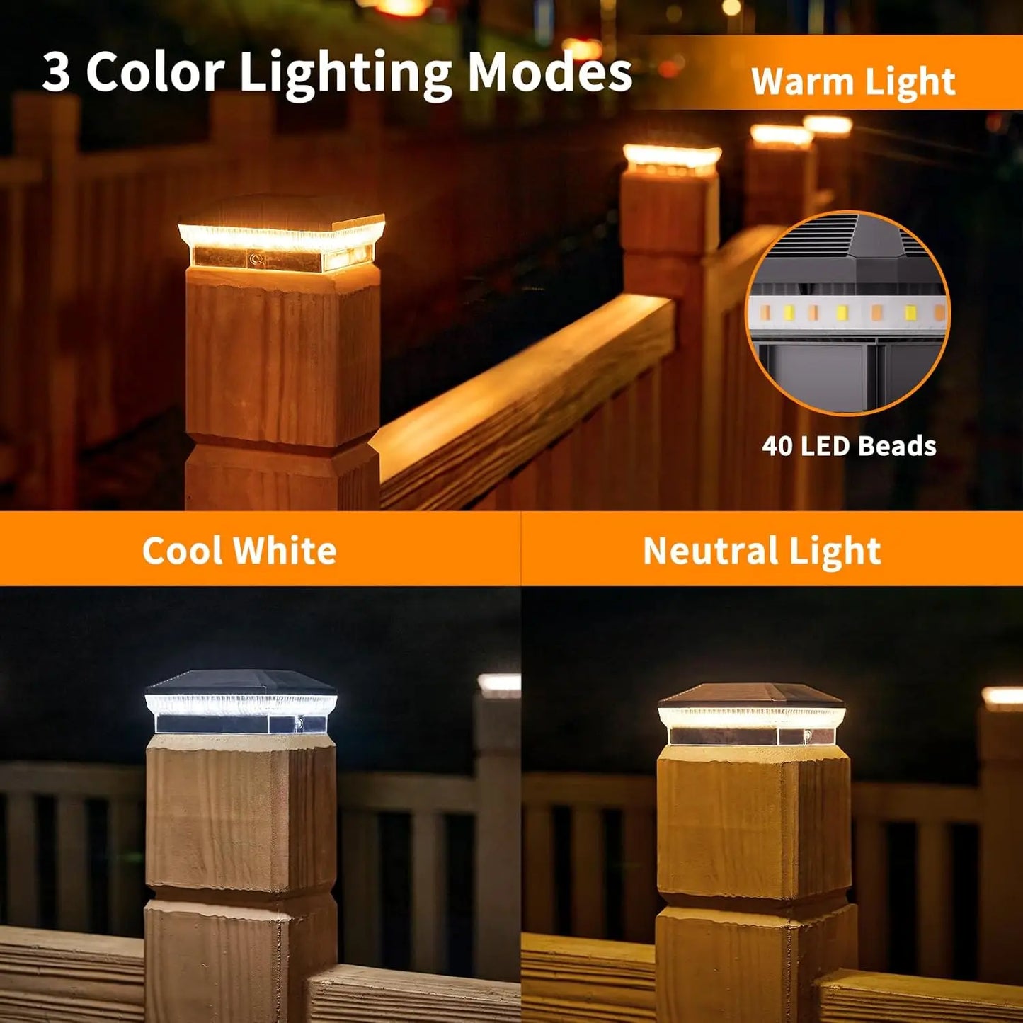6 Pack 4x4 Solar Post Lights Outdoor with 40 LEDs 30 Lumens