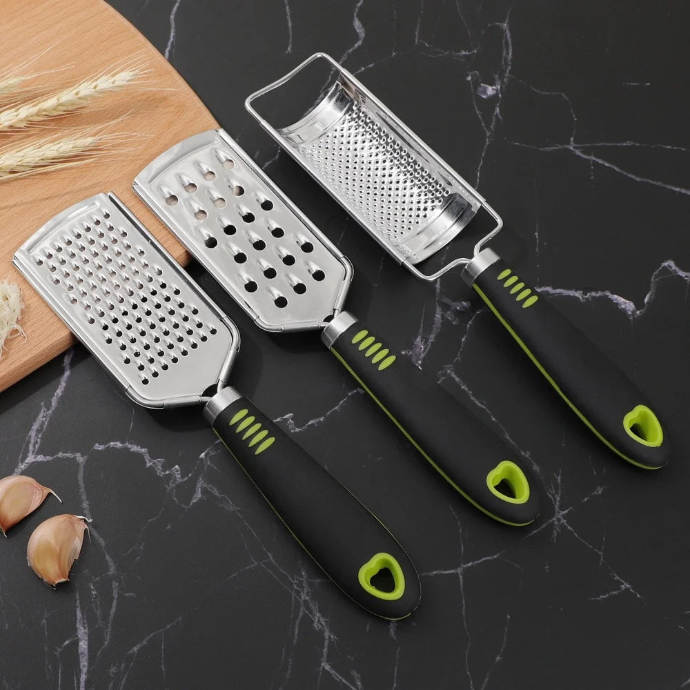 Stainless Steel Cheese Grater Set Handheld Zester Kitchen Shredder Tool Non Slip PP Handle Easy Clean Compact Storage Rust Resistant