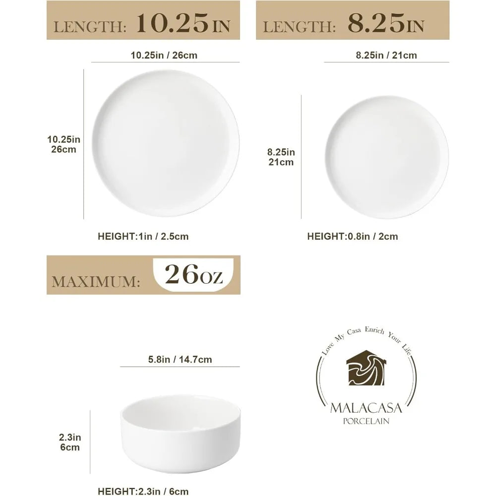 Malacasa Porcelain Dinnerware Set Luna Collection