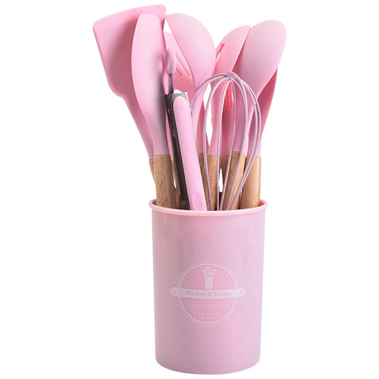 Shunmaii Kitchen Utensil Set Silicone Spatulas Wooden Handle