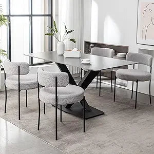 Boucle Upholstered Dining Chairs Set of 4 With Metal Legs