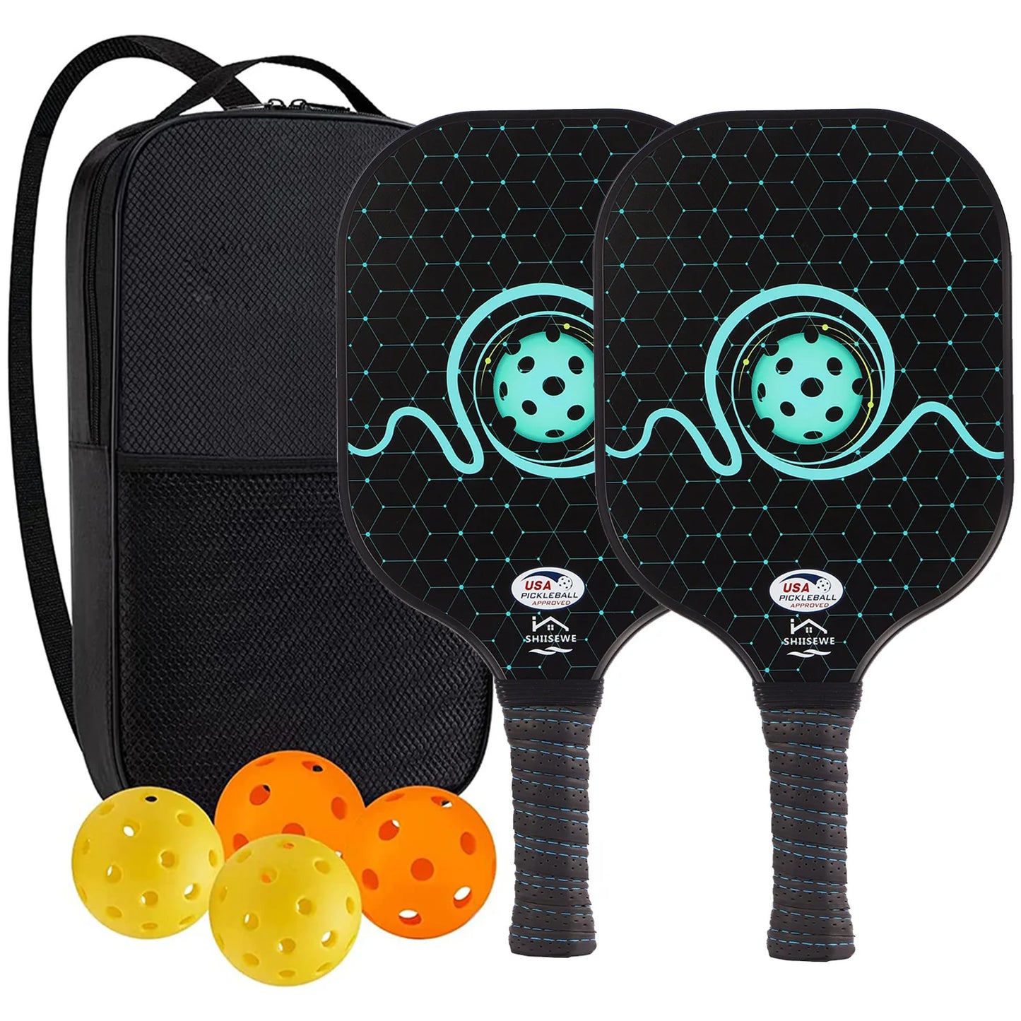 Pickleball Paddles USAPA Approved Set with Honeycomb Core and Carrying Bag Includes 4 Balls Perfect for Indoor and Outdoor Play
