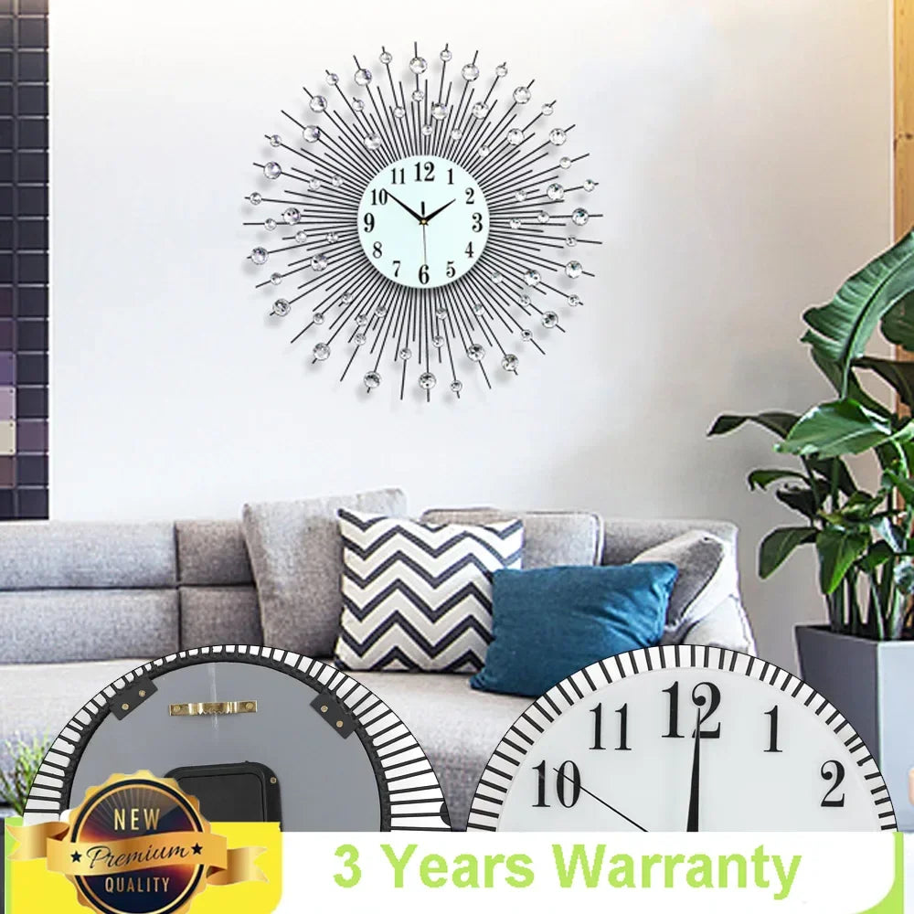 Display Sunburst Metal Wall Clock Modern Diamond Design