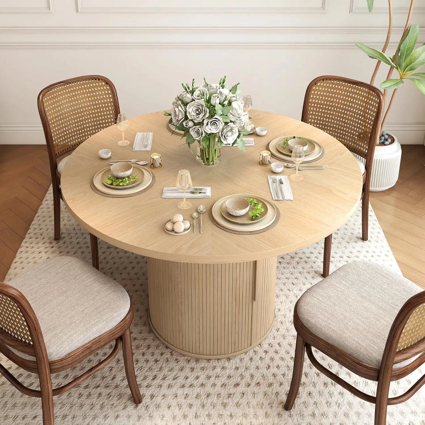 XMSJHign-concerned Round Dining Table For Four With Storage