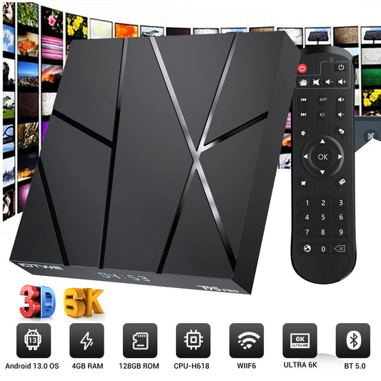 Android 13 H618 T95Pro Smart TV Box 4GB RAM 128GB Storage Quad Core 6K HD Media Player WiFi 6 Bluetooth 5.0
