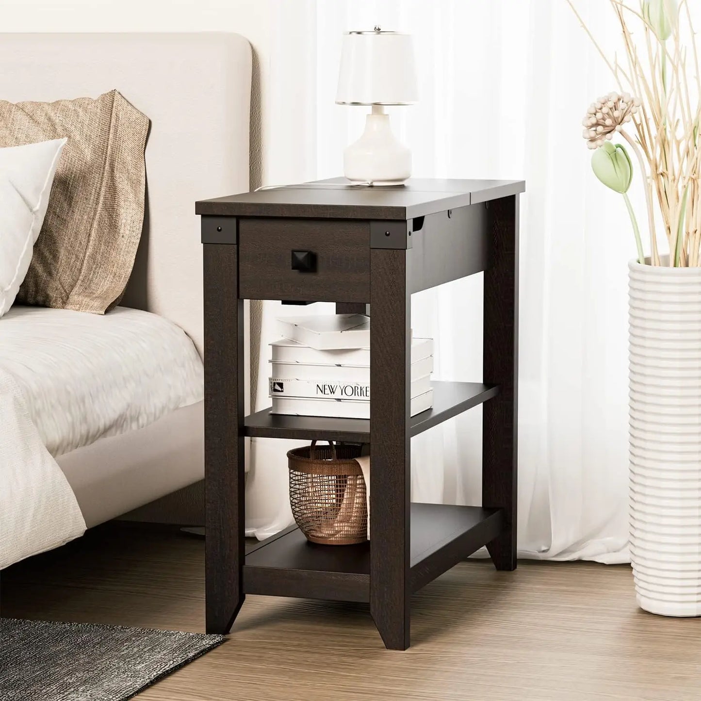 Vabches Set Of 2 End Tables With Charging Station Storage