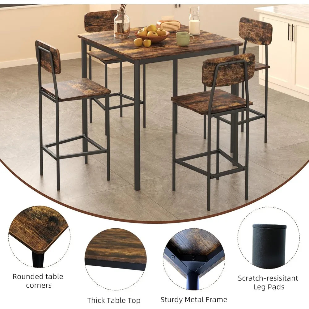 Kitchen Table and Chairs of 4, Space-Saving Dining Set