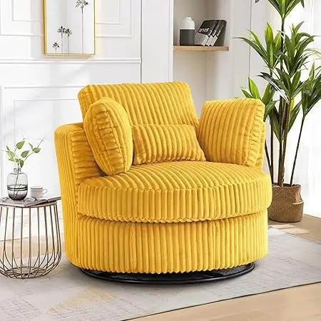 DAFIFY Swivel Barrel Chair Corduroy Armchair With Pillows