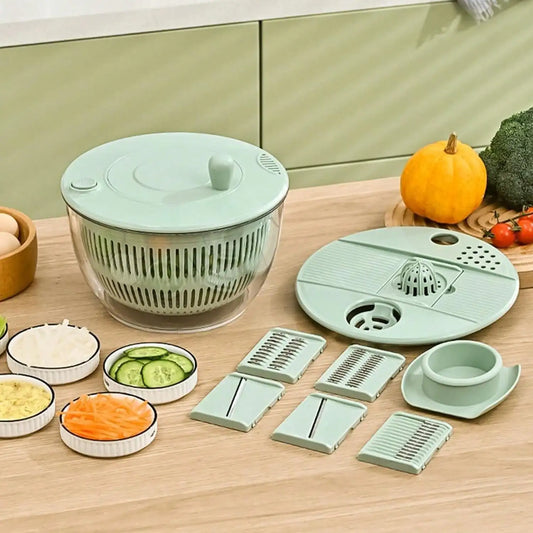 Salad Spinner with Lid Fresh Green 2-in-1 Wash Dehydrate and Dry Vegetables Fruits Salads Built-in Drain Function