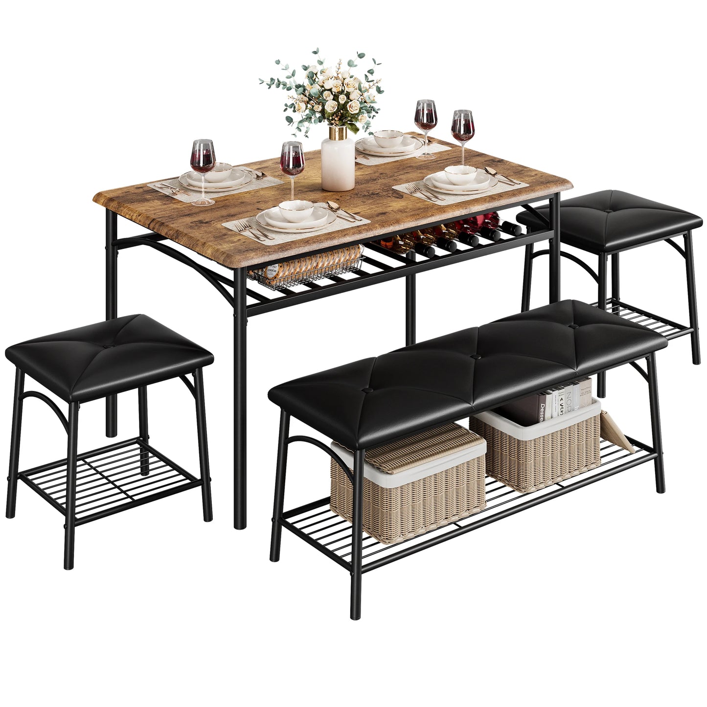 HobbyLane Dining Table Set For 4 With Upholstered Bench