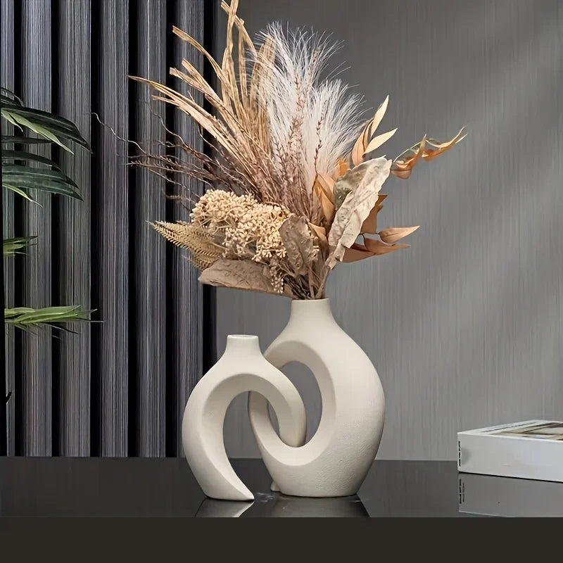 2pc Ceramic Vase Artwork for Living Room Bedroom Cafe Decor