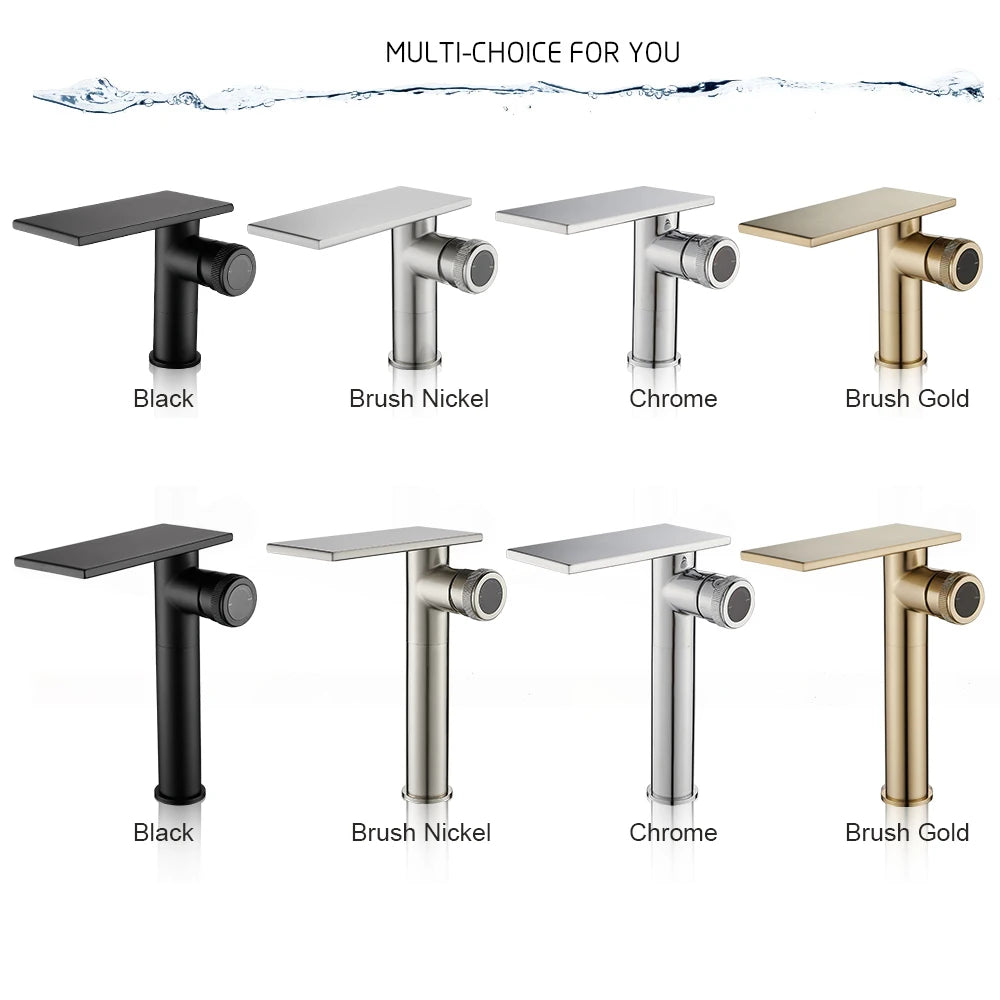 Bathroom Waterfall Basin Sink Faucet Black Brass Hot Cold Mixer