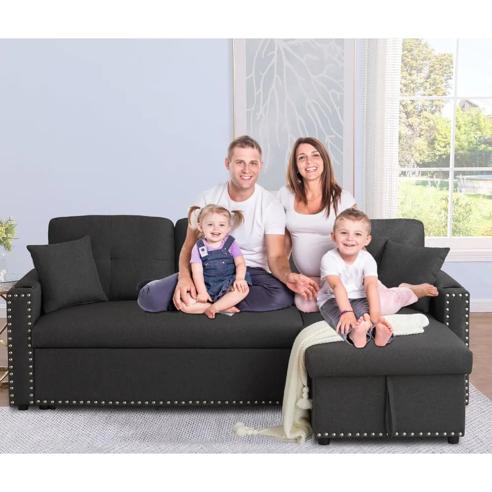 ANGDUO Convertible Sleeper Sofa With Pull Out Bed Storage