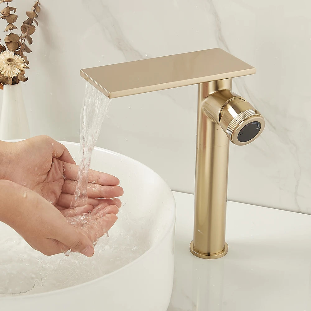 Bathroom Waterfall Basin Sink Faucet Black Brass Hot Cold Mixer