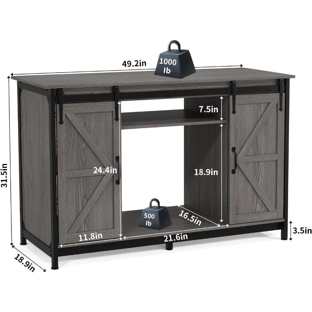 Farmhouse 55 to 75 Gallon Fish Tank Stand with Power Outlet Storage Cabinet and Sliding Barn Door Heavy Duty