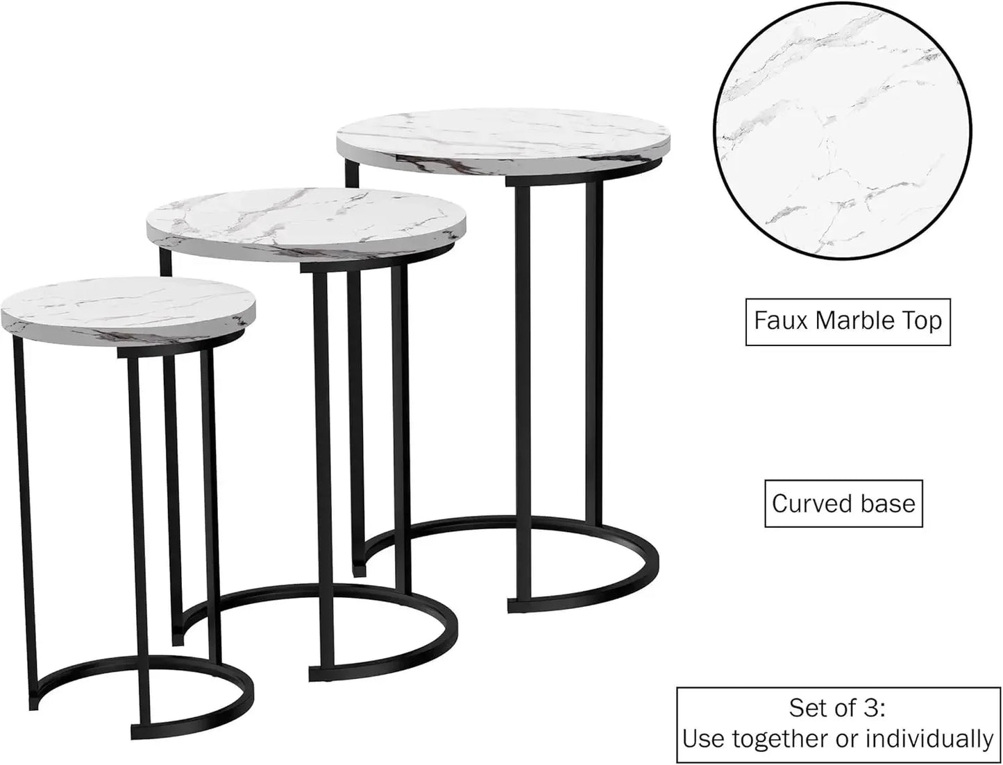XMSJ Nesting End Tables Set Three With Faux Marble Top