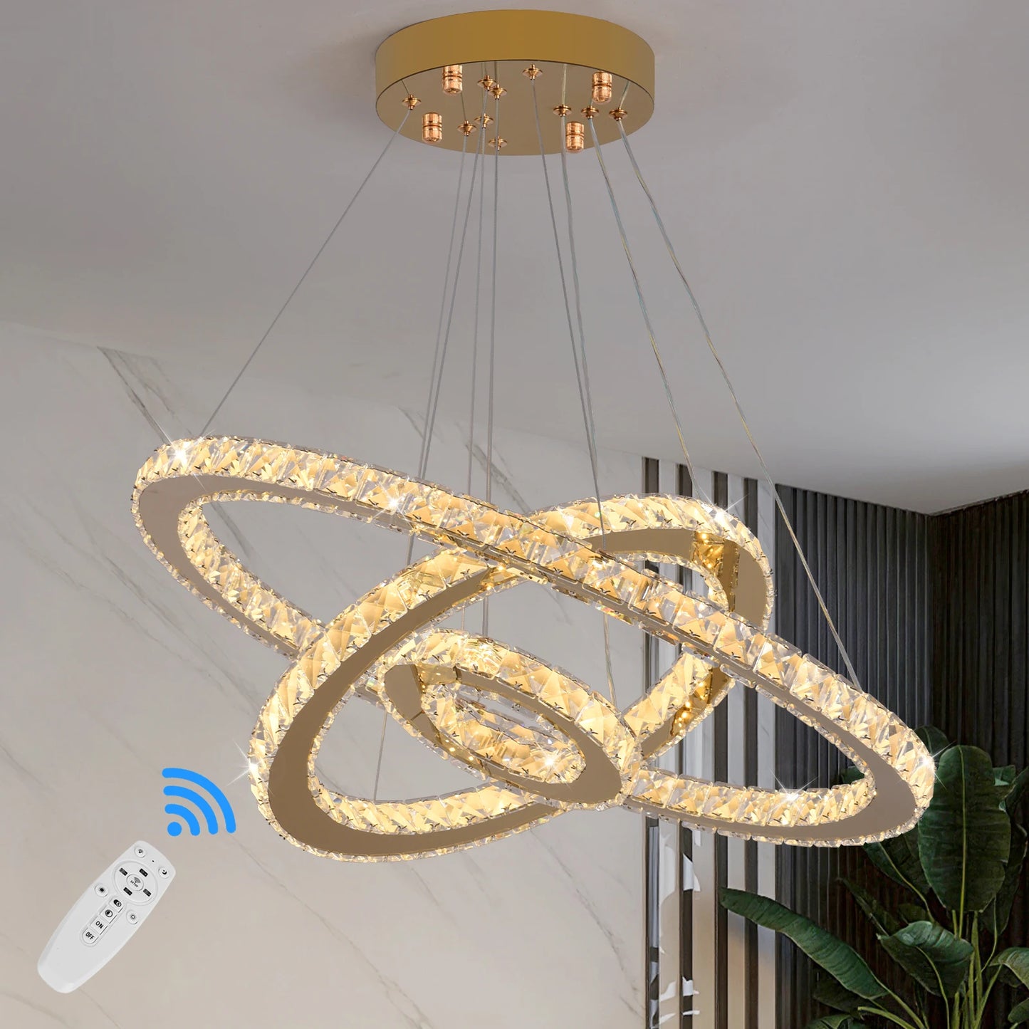 Crystal Luxury Pendant Lights for Living Room Remote Control Chandelier Lamp Bedroom Dining Room Smart Hanging Lighting Fixtures