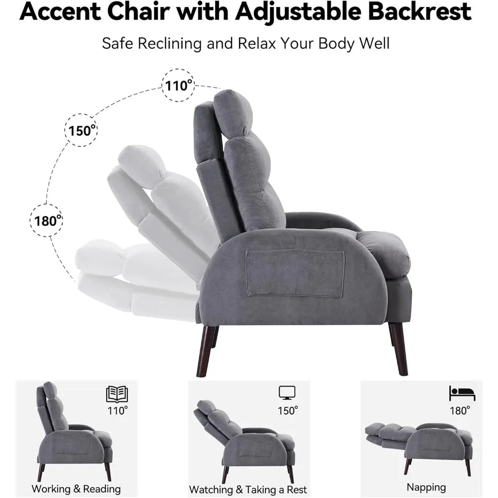 ZHUXIANG Velvet Accent Chair With Ottoman And Adjustable Backrest